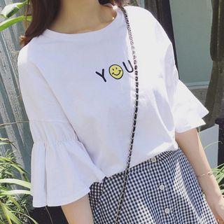 Smiley Short-sleeve T-shirt / Set: Smiley Short-sleeve T-shirt + Gingham A-line Skirt
