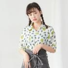 Leaf Print Elbow-sleeve Blouse Off-white - One Size