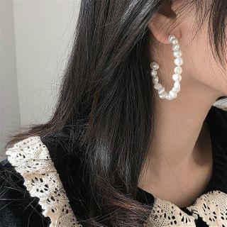 Faux Pearl Hoop Earring 1 Pair - Faux Pearl - Grayish White - One Size