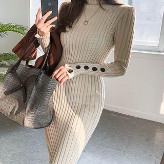 Turtleneck Rib Knit Midi Bodycon Dress