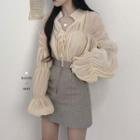 Lace-up Chiffon Blouse / Plaid A-line Skirt