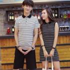 Couple Matching Striped Polo Shirt / Sleeveless Striped Polo Dress