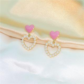 Heart Faux Pearl Dangle Earring 1 Pair - White Faux Pearl - Purple - One Size