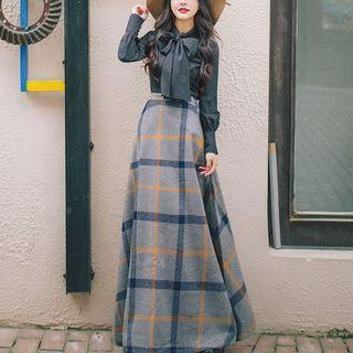Set: Tie Neck Blouse + Maxi A-line Skirt
