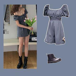 Puff-sleeve Crinkled Playsuit