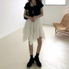 Lace Camisole / Short-sleeve Knit Top / Irregular Hem A-line Skirt
