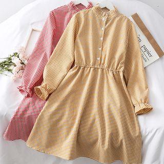 Mock-neck Checker A-line Dress