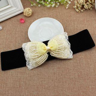 Faux Pearl Embellished Bow Elastic Belt
