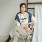 Letter-embroider Fleece-lined Sweatshirt