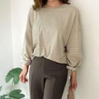 Plus Size Drop-shoulder Striped Long T-shirt