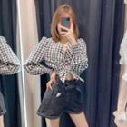 Gingham Tie-waist Cropped Blouse