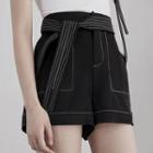 Stitched Wide-leg Shorts With Sash
