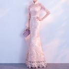 3/4-sleeve Lace Mermaid Evening Gown