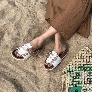 Lace-up Lettering Slide Sandals
