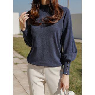 Bishop-sleeve Button-cuff Knit Top