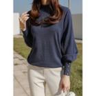 Bishop-sleeve Button-cuff Knit Top