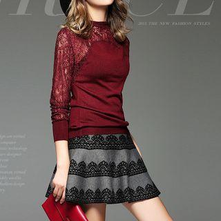 Stand Collar Lace Panel Blouse