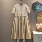 Short-sleeve Plain Panel Lace Elastic-waist Dress