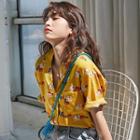 Elbow-sleeve Elephant Pattern Shirt