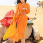 Long-sleeve V-neck Maxi Sundress With Scarf