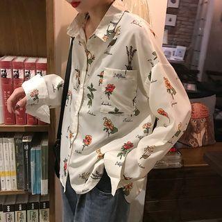 Floral Long-sleeve Loose-fit Shirt As Figure - One Size