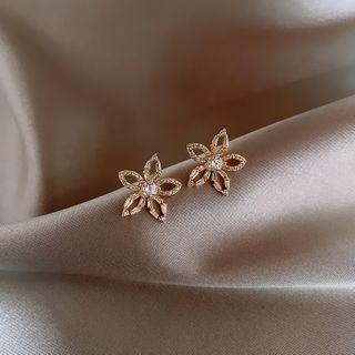 Rhinestone Flower Stud Earring 6.3cm X 4.8cm - One Size