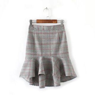 Ruffle Plaid Pencil Skirt