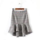Ruffle Plaid Pencil Skirt
