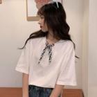Elbow-sleeve Braided Tie T-shirt