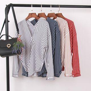 Asymmetric Hem Pinstriped Shirt