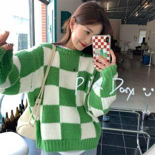 Checkerboard Sweater Green - One Size