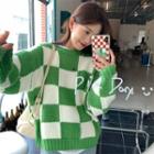 Checkerboard Sweater Green - One Size