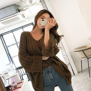 V-neck Loose-trim Knit Top