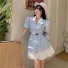 Short-sleeve V-neck Blazer / Mini A-line Skirt