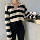 Boot-cut Pants / Striped Cropped Sweater