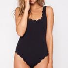 Plain Scallop Trim Swimsuit