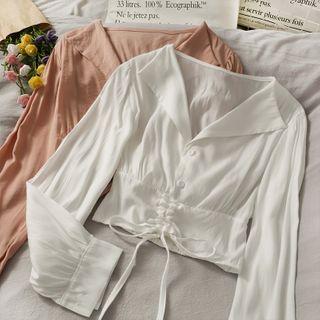 Drawstring V-neck Cropped Blouse