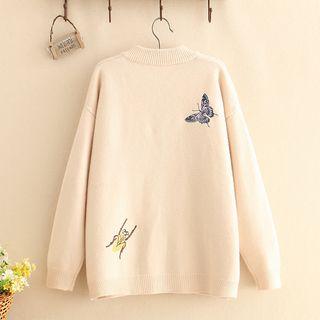 Butterfly Embroidered Zip Baseball Jacket