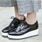 Brogue Lace-up Patent Platform Wedge Shoes