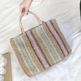 Woven Striped Tote Bag Khaki - One Size