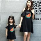 Family Matching Short-sleeve Printed T-shirt / Short-sleeve Cutout Dress