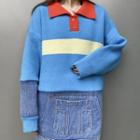 Denim Panel Sweater Blue - One Size