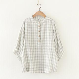 Dolman-sleeve Gingham Henley Top