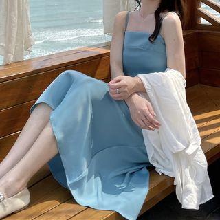 Plain Long Sleeve Shirt/ Plain Skinny Strappy Dress