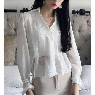 Tie-waist Bell Long-sleeve Blouse