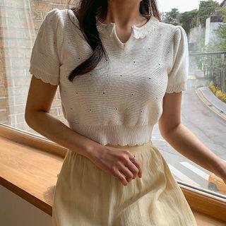Scallop-edge Cropped Knit Top