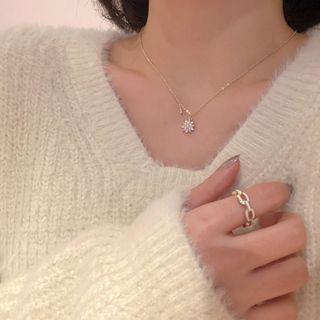 Sunflower Rhinestone Pendant Necklace 1 Pc - Silver - One Size