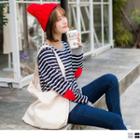 Heart Embroidery Striped T-shirt