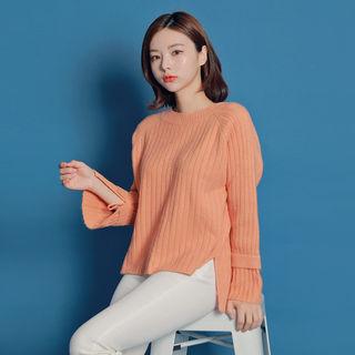 Slit-cuff Rib-knit Sweater