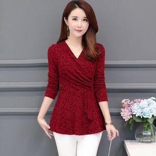 Long-sleeve V-neck A-line Top